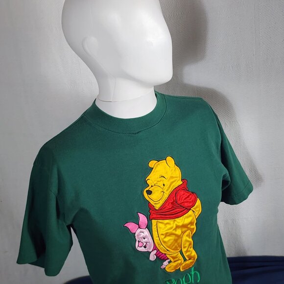 Disney Store Green Vintage Pooh Piglet Embroidered Short Sleeve Cotton Tee Sz S - Picture 6 of 16